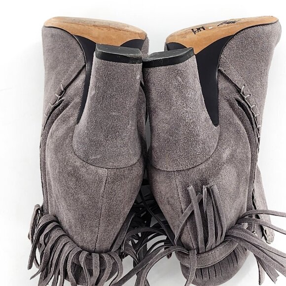 TABITHA SIMMONS Gray Suede Fringed Ankle Bootie - Picture 7 of 10